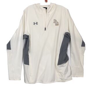 Under Armour Loose Heatgear 1/4 Zip Pullover Warm Up Hoodie Small White and Gray